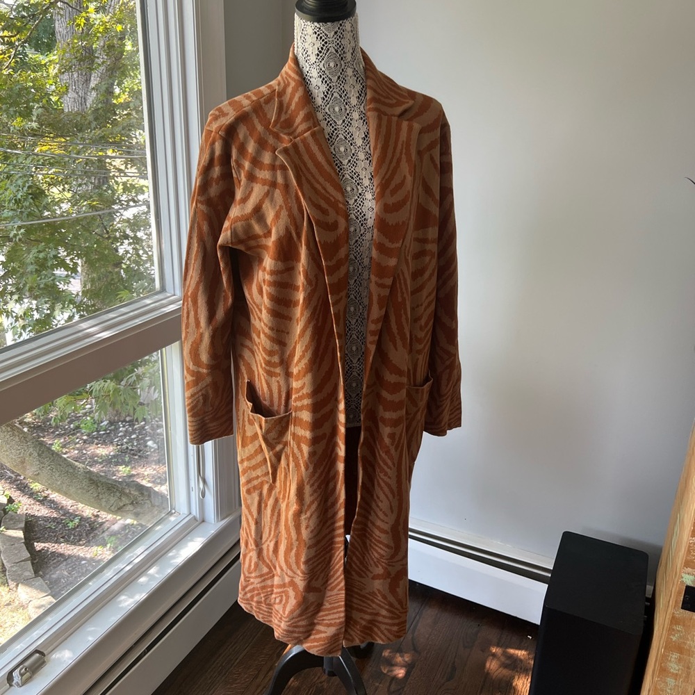 Anthropologie Maeve Orange Zebra Print Long Cardigan, Size M - Picture 3 of 5